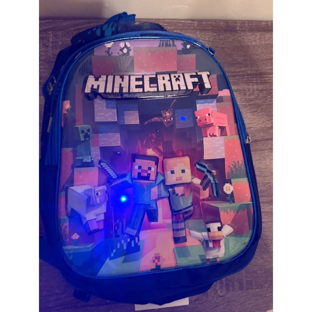 Minecraft Backpack Lunch Bag 2 Piece Set Light Up Graphic Blue